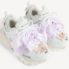 Zapatillas de track de mujer con lazo, en blanco/rosa
