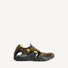 Zapatillas tipo sandalia de senderismo para hombre en gris topo/negro/amarillo neón